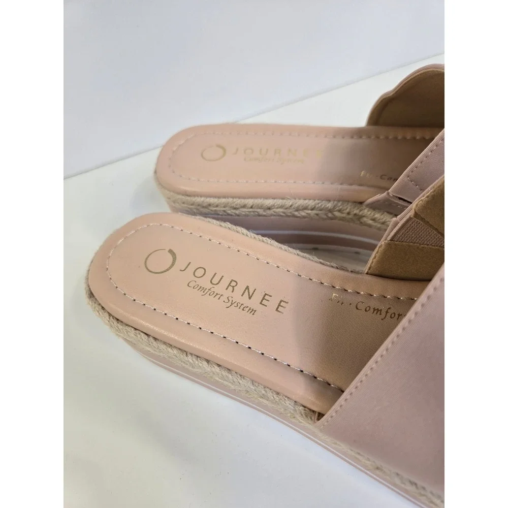 Journee Collection Womens Platform Rosey Slide Sandals Blush Espadrille Jute 7.5